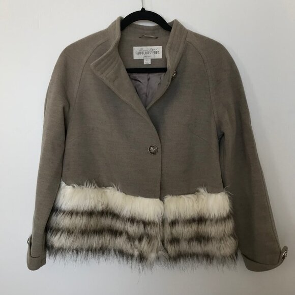 DONNA SALYER'S FABULOUS FURS cropped taupe faux fur size XS - Picture 2 of 13